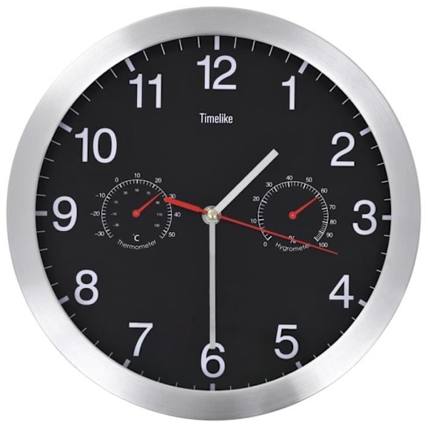 Väggklocka med kvarts Hygrometer och termometer 30 Svart