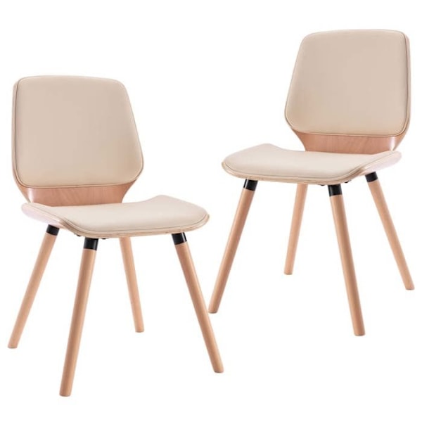Set om 2 stolar i modern design för kök och matrum i syntetiskt krämfärgat material