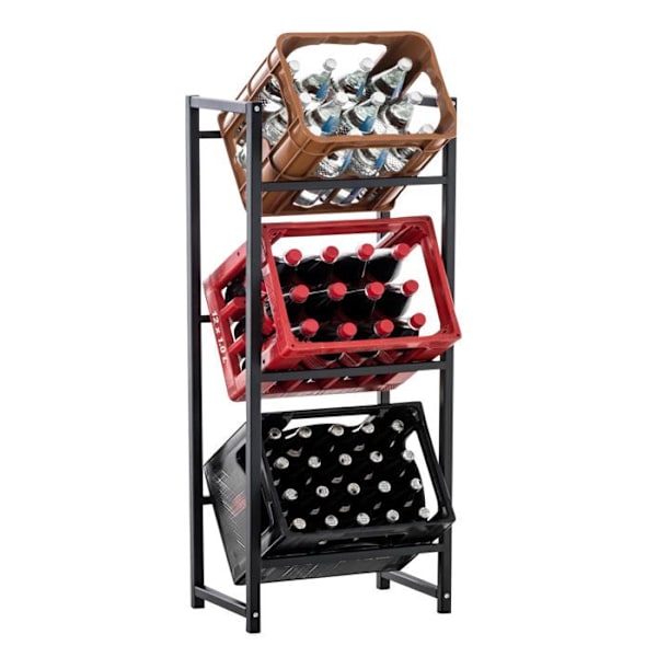 etagere til drikkekasser 116x47 cm til 3 kasser, opbevaringsstativ, gulvstående hylde i sort metal 10_0003146 kastanj