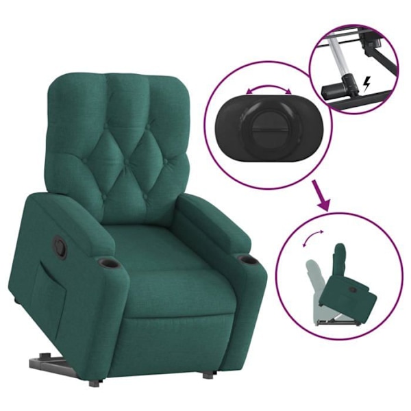 Fauteuil relax TV med behagelig polstring, elektrisk løftefunktion i mørkegrøn stof DEC028213 Guld