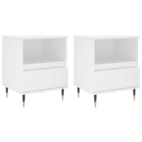 2 kpl yöpöytiä avoimella osastolla ja laatikolla, mitat 40 x 35 x 50 cm, valkoista ingenieuripuuta ja metallia, malli DEC034940 Vit