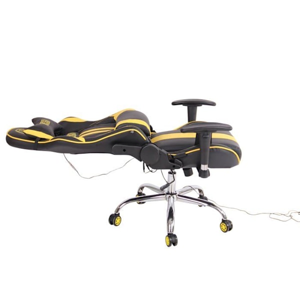Skrivbordsstol för spelare med sportdesign, massagefunktion och värme med svarta/gula PVC-kuddar 10_0002531 Gul