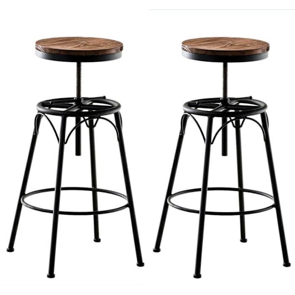 Sæt med 2 barstole i moderne industriel stil, justerbar højde i sort metal og sæde i lyst træ 10_0004019 kastanj