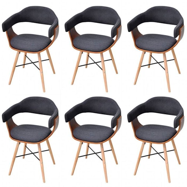 Matstolar - Chic - Set med 6 - Massivt trä - Mörkgrått tyg - Armstöd Mörkgrå