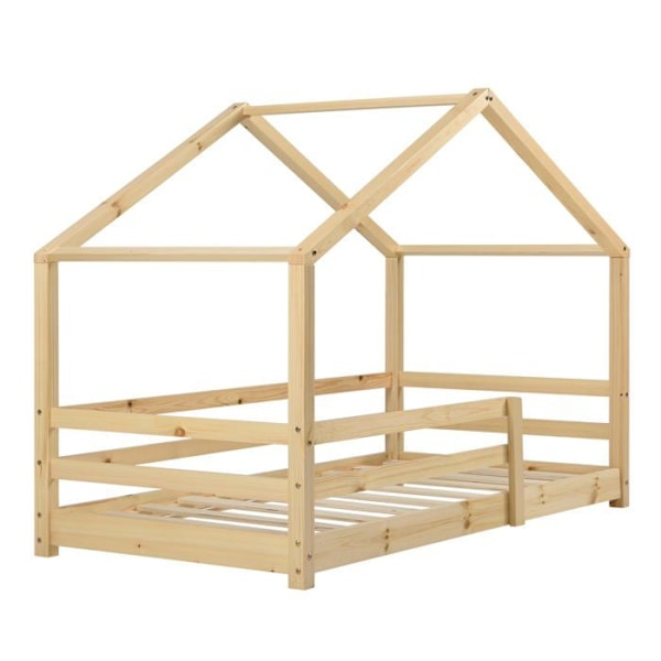 Lysestol til børn i husform med sikkerhedsgitter i naturlig fyrretræ 70 x 140