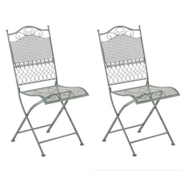 Sæt med 2 foldbare havestole til balkon terrasse i rustik design i patineret grøn metal 10_0002840 Metall