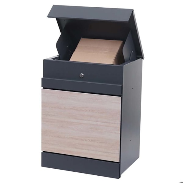Väggmonterad paketlåda med fack för paket, brevlåda i galvaniserat metall med trälook i antracit 04_0005919 kastanj