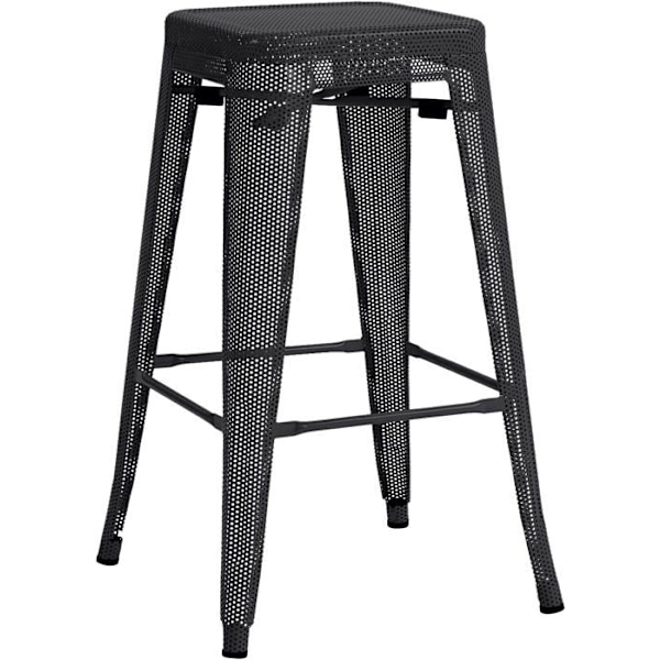 Barstol med fodstøtte i industriel design, stabelbar i perforeret sort metal 10_0004867 Metall