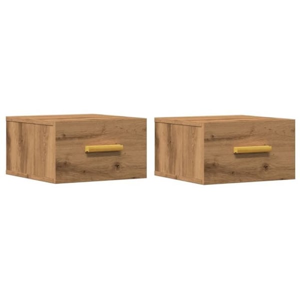 Sæt af 2 væghængte natborde med skuffe 35 x 35 x 20 cm ingeniørtræ i egetræsfarve DEC036039 kastanj