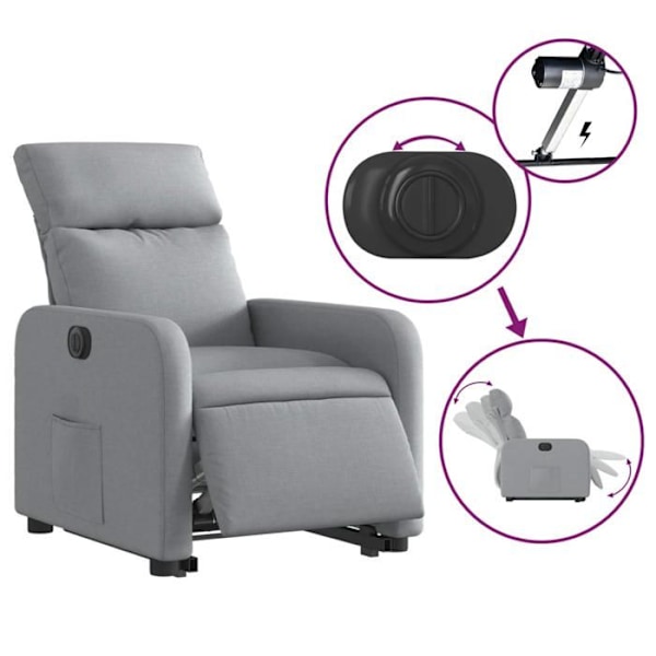 Fauteuil relax TV med elektrisk løftefunktion, meget komfortabel i lyst grå stof DEC028322 Grå