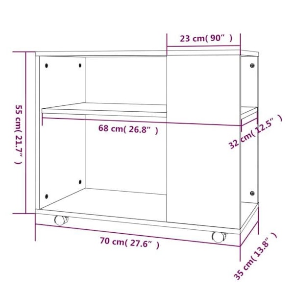 Sivupöytä sohvan päätyyn pyörillä 70 x 35 x 55 cm komposiitista harmaa DEC032539 kastanj