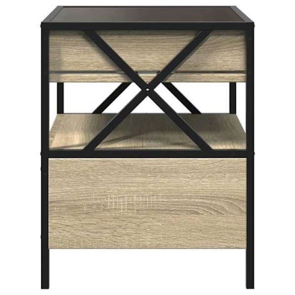 Natteskab med skuffe og LED-spejl 40 x 40 x 51 cm metalramme, glas og ingeniørtræ i egetræsfarve DEC033148 kastanj