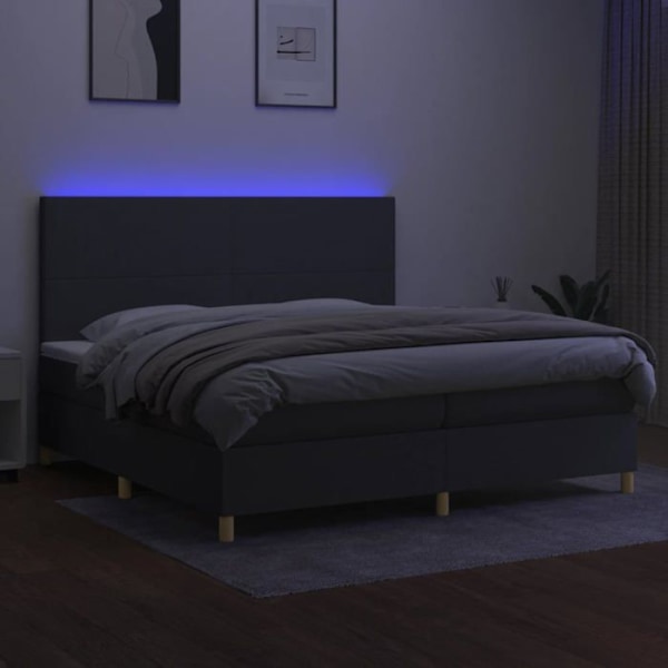 LED-sengegalge med madras 200x200 cm, hovedgærde, mørkegrå stof TDL0208285 Mörkgrå