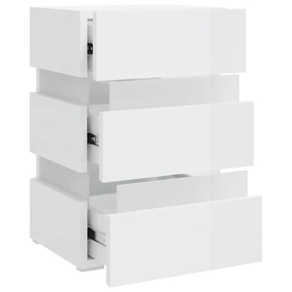 Nattelsbord med LED-lys og 3 skuffer 45 x 35 x 67 cm hvid højglans ingeniørtræ DEC034737 Vit