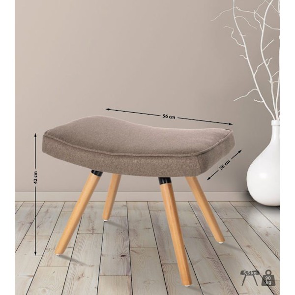 Repose-fod - Noname - Taburet i taupe stof - Træben - Skandinavisk stil - 100% polyester Mol
