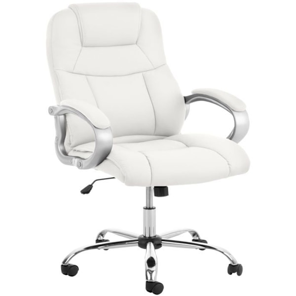 Ergonominen toimistotuoli on mukava valkoisesta PVC:stä ja kromimetallista 10_0002378 Vit