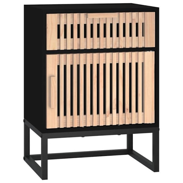 Nattbord med skuffe og rum med dør 40 x 30 x 55,5 cm ingeniørtræ og sort jern DEC034403 kastanj