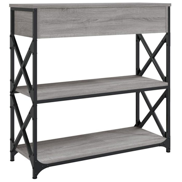 Moderne konsol bord til entre, sidebord med skuffer og hylder 75 x 28 x 75 cm, grå ingenieurtræ og metal DEC032237 kastanj