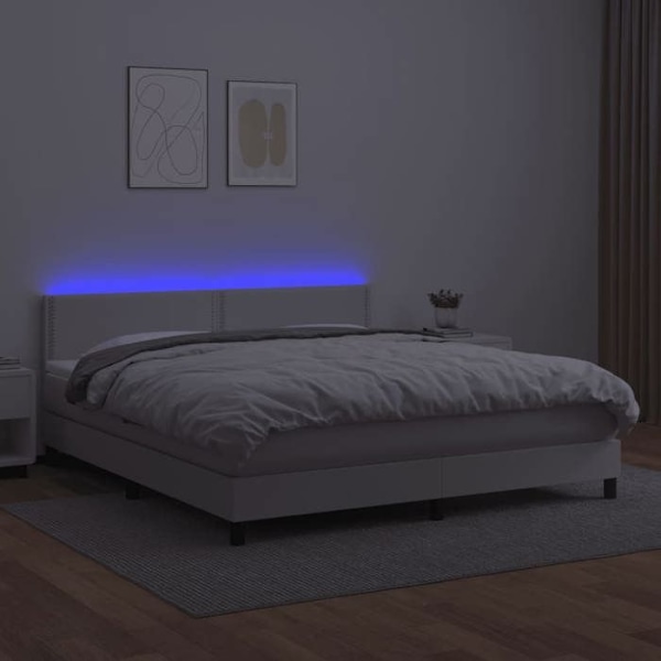 LED-sengekorpus med silke hovedgærde madras 180 ved 200 syntetisk hvid Vit