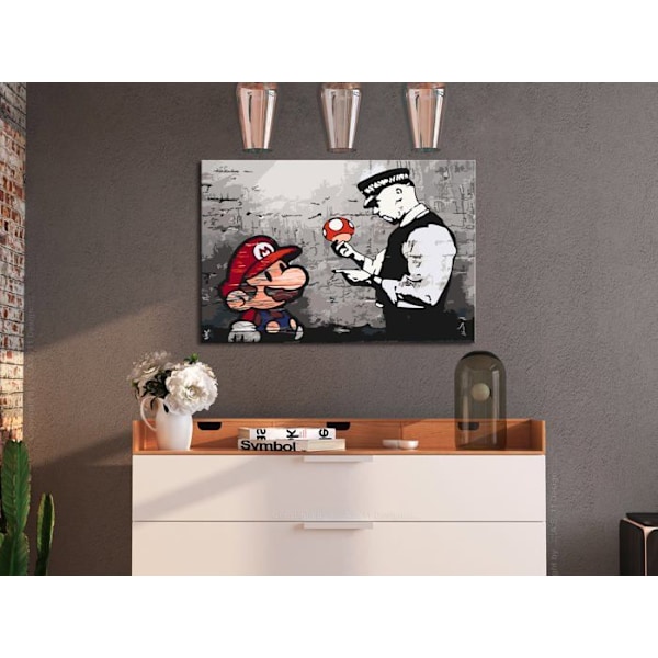 Målarbild att måla själv med nummer, motiv Mario (Banksy) 60 x 40
