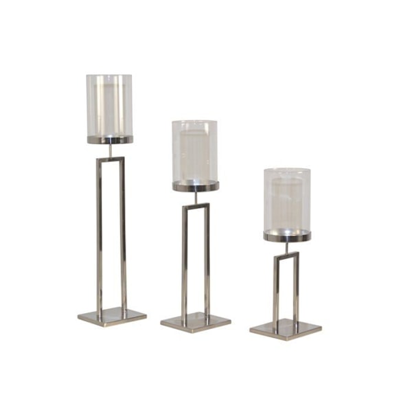 Set med 3 moderna ljusstakar i kromat metall – Med klart skyddsglas DEC050043 Metall