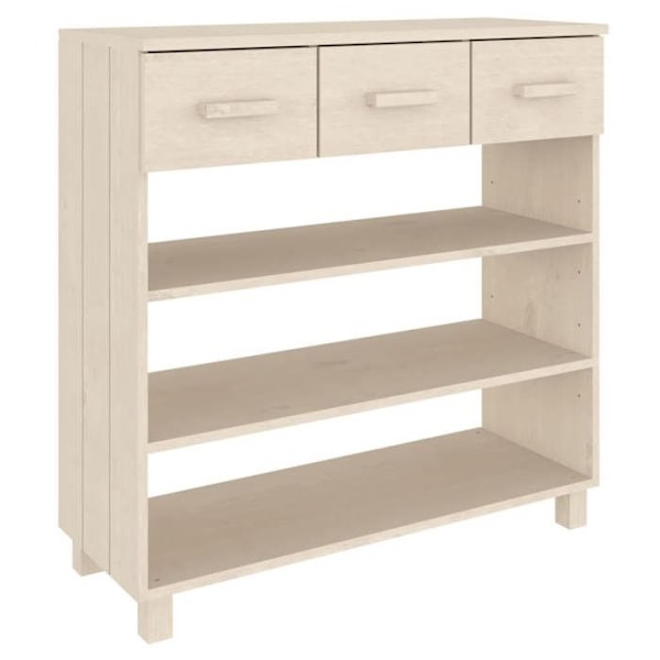 Console sidebord med hylder og skuffer 90 x 35 x 90 cm massivt fyrretræ i honningbrun DEC032023 kastanj