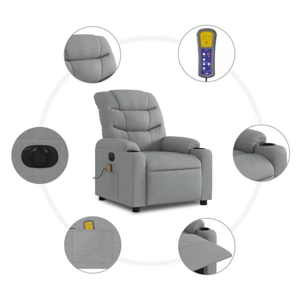 TV afslapningsstol med massagefunktion, elektrisk justerbar, 6 massagepunkter i lys grå stof DEC027162 Grå