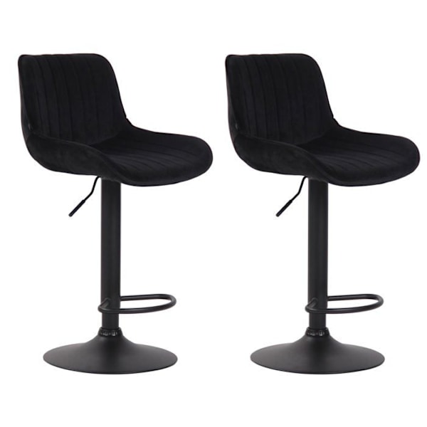 Sæt af 2 moderne, komfortable barstole, justerbare i sort velours med sort metal trompetfod