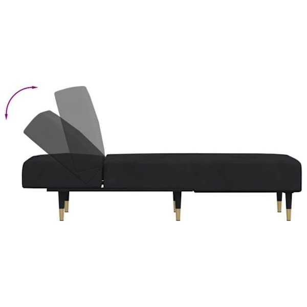 Meridienne chaise longue för inomhus tre positioner omvandlingsbar i svart sammet DEC026219 Svart