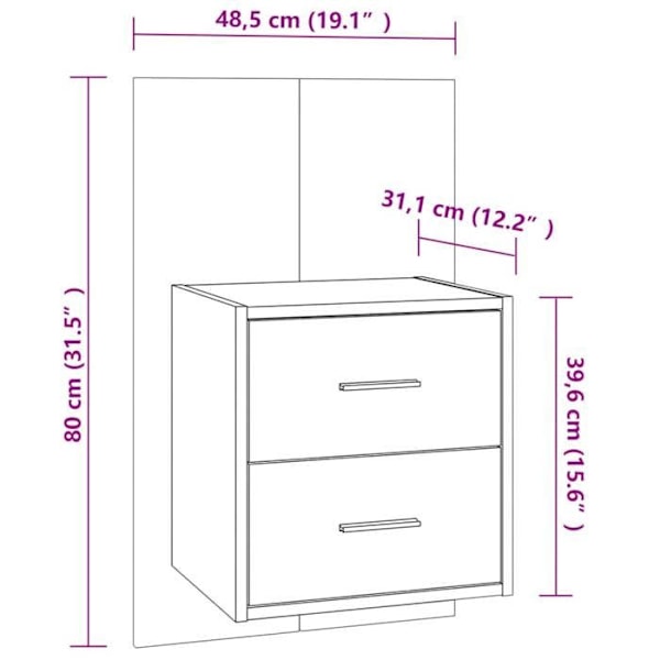 Væghængt natbord 48,5 x 32,5 x 80 cm i stilrent hvidt ingeniørtræ DEC034234 Vit
