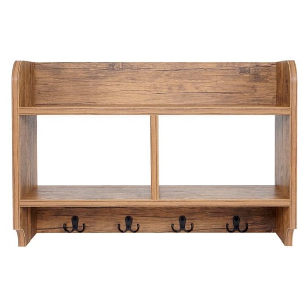 Väggmonterad klädhängare med 4 krokar och 2 hyllor, mått 41 x 60 x 19, utseende av vild ek.