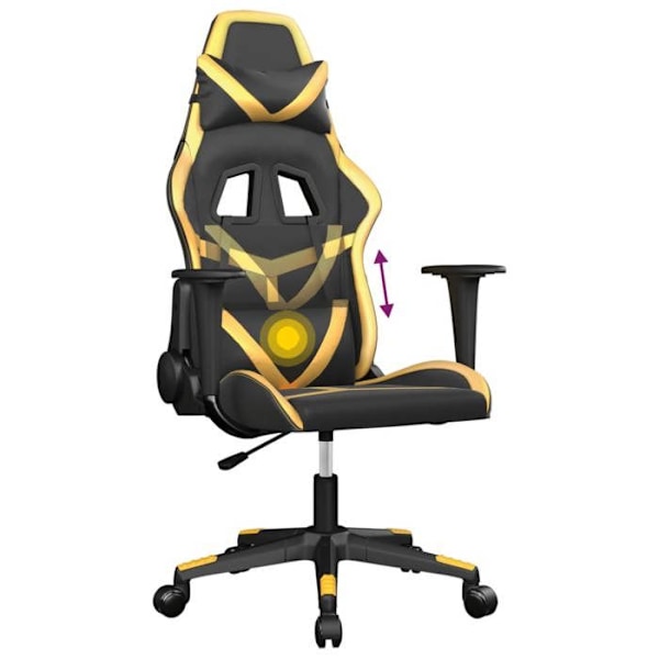 Kontor stol gamer med hjul og lændepude i sort og guld PVC DEC025905 Svart