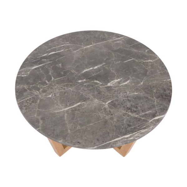 Soffbord, sidobord i trä och HPL, diameter 80 cm, marmor/sten utseende, ljus ram 04_0008463 kastanj