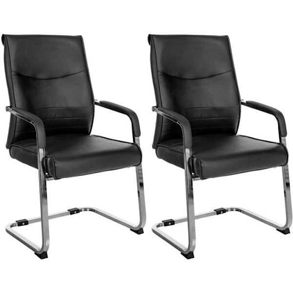 Sæt med 2 kontorstole besøgsstole uden hjul, med metal krom sledestel og sort PVC sæde 10_0003093 Metall