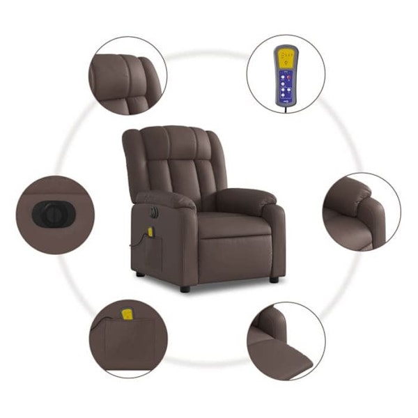 Tv avslappningsfåtölj med massagefunktion, elektriskt justerbar, 6 massagepunkter i brunt PVC DEC027206 kastanj