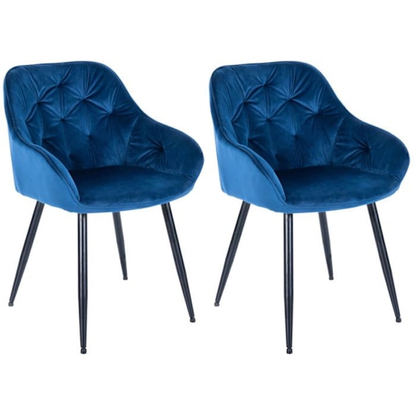 Sæt med 2 design- og moderne spisestuestole med blå fløjlssæde og sorte metalben 10_0001607 Blå