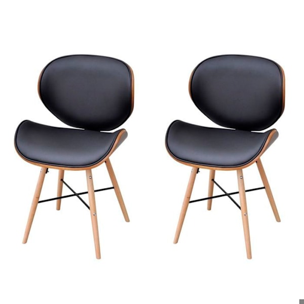 Sæt med 2 spisestole til køkkenet i retro design af syntetisk materiale og buet træ