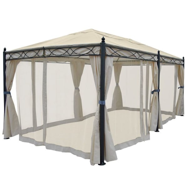 Pergola pavillon struktur stabil 7cm 5x3m creme med sidevæg + myggenet 04_0004082 Grädde