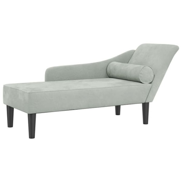 Meridienne chaise longue soffa för inomhus med kuddar i ljusgrå sammet DEC026076 Grå