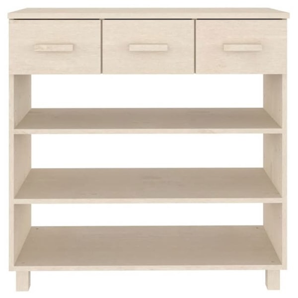 Console sidebord med hylder og skuffer 90 x 35 x 90 cm massivt fyrretræ i honningbrun DEC032023 kastanj