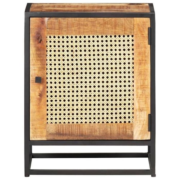 Nattbord med skab med dør 40 x 30 x 50 cm mango træ rattan og jern DEC032931 kastanj