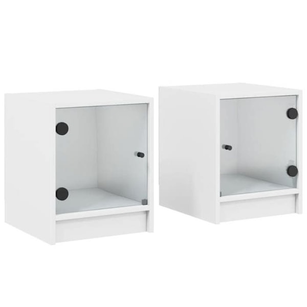 Sæt med 2 natborde med glasdøre 35 x 37 x 42 cm hvidt ingeniørtræ DEC035960 Vit