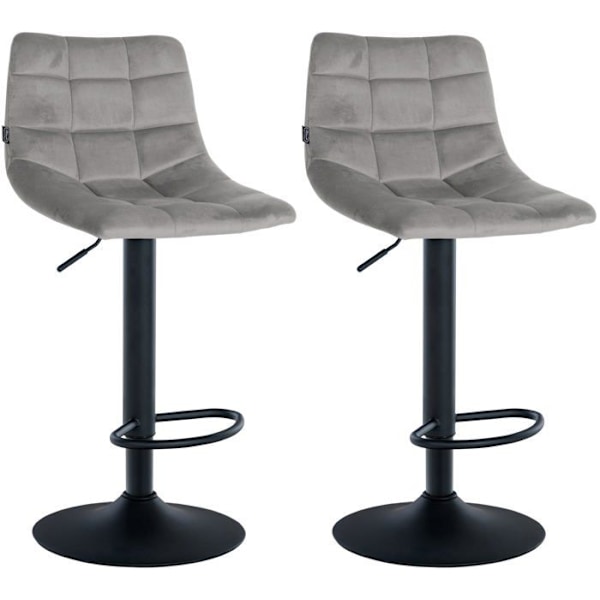 Sæt med 2 grå velour barstole med sort metalbase, justerbar i højden og fodstøtte TDB10627 Grå