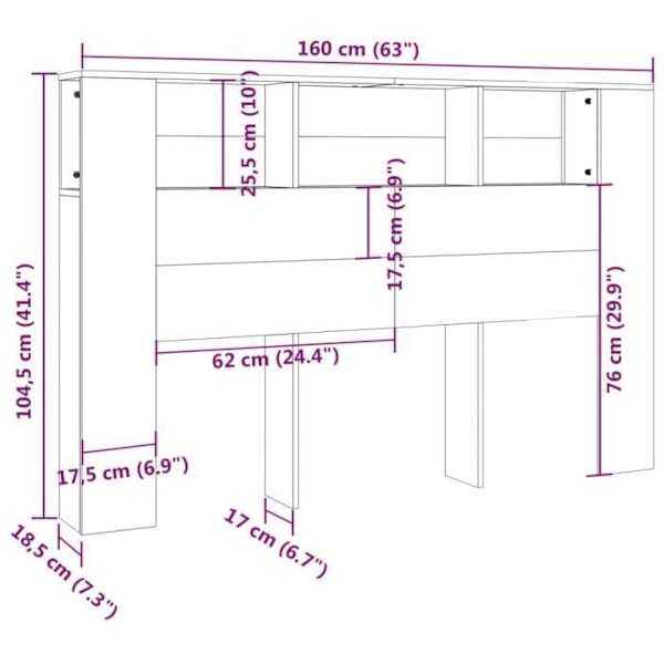 Hovedgærde med opbevaring, sengetilbehør, natbord, hylde 160 af 18,5 af 104,5 MDF hvid højglans