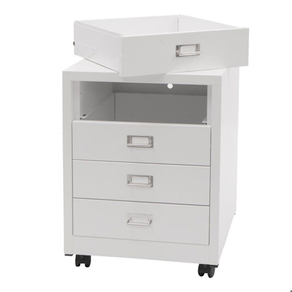 Laatikollinen toimistokaluste 55 x 40 x 41 cm 4 valkoista teräslaatikkoa 04_0008266 Vit