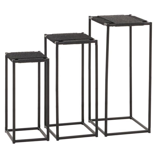 Sæt med 3 blomsterborde, sidebord, blomsterstøtte, stabelbar hylde i metal, papir og snor i anthracit 04_0007506 Metall