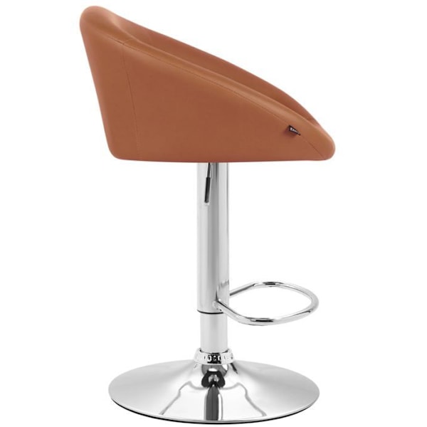 Baari stool x1 säädettävä ja kääntyvä, pyöreä selkänoja vaaleanruskeasta PVC:stä, kromimetallijalka 10_0005208 kastanj