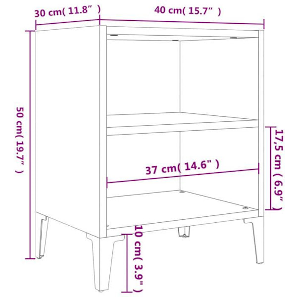 2 kpl yöpöytiä hyllyllä ja halkioilla 40 x 30 x 50cm valkoista puuta ja metallia DEC036189 Vit