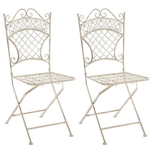 Set med 2 ihopvikbara stolar för trädgård, terrass, balkong, rustik design i gammal cremefärgad metall 10_0002830 Grädde