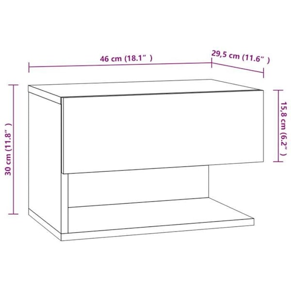 Væghængt natbord 46 x 29,5 x 30 cm i sort ingeniørtræ DEC034308 kastanj